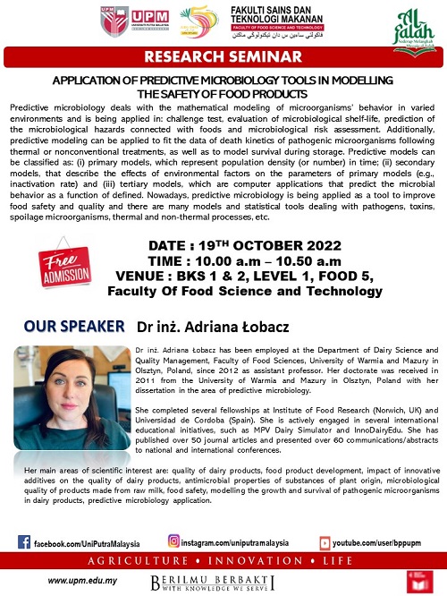 Research Seminar “Application Of Predictive Microbiology Tools In Modelling The Safety Of Food Products”